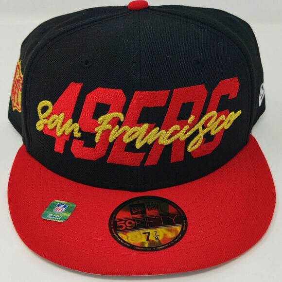 NEW ERA SAN FRANCISCO 49ERS DRAFT DAY 59FIFTY FITTED HAT 7 7/8 NWT RED GOLD NEW - Picture 1 of 6